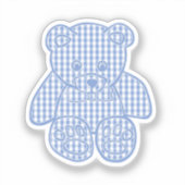 Pale Blue Pastel Gingham Teddy Bear シール (正面)
