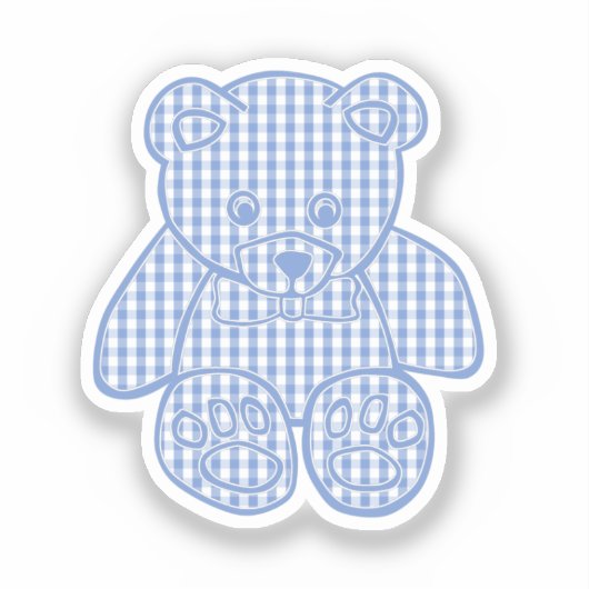 Pale Blue Pastel Gingham Teddy Bear シール (正面)