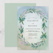 Pale Blue Verdant Flourish Wedding 招待状 (正面/裏面)