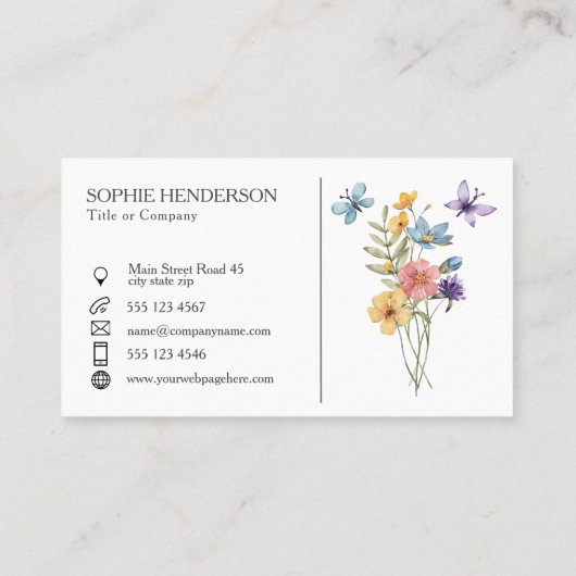 Pale blue White Watercolor Wildflower 名刺 (裏面)