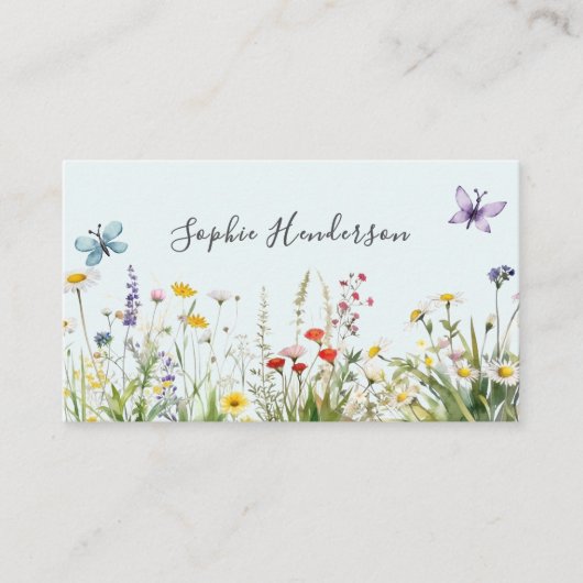 Pale blue White Watercolor Wildflower 名刺 (正面)