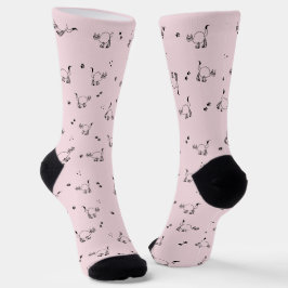 Pale Blush Cat Line Art Pattern Socks ソックス