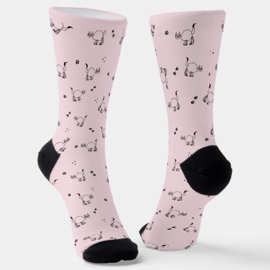 Pale Blush Cat Line Art Pattern Socks ソックス (傾斜あり)