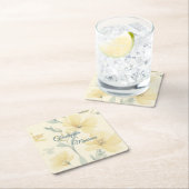 Pale Butter Yellow Soft Blue Floral Wedding スクエアペーパーコースター (インサイチュ)