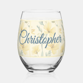 Pale Butter Yellow Soft Blue Floral Wedding ステムなしワイングラス