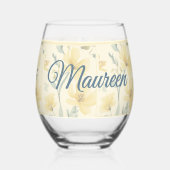 Pale Butter Yellow Soft Blue Floral Wedding ステムなしワイングラス (裏面)