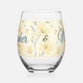 Pale Butter Yellow Soft Blue Floral Wedding ステムなしワイングラス (左)