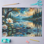 Pale Flowers grow along blue river, Mountains 薄葉紙 (クラフト)