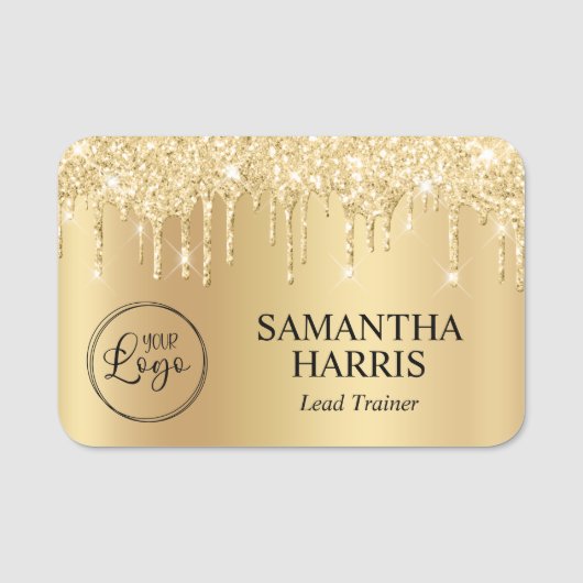 Pale Gold Glitter Drips Shimmer 名札 (正面)