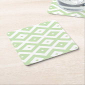 Pale green and white diamond pattern スクエアペーパーコースター (アングル)