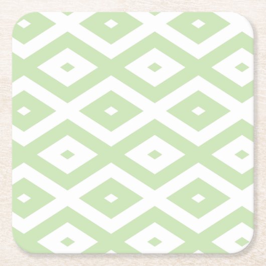 Pale green and white diamond pattern スクエアペーパーコースター (正面)