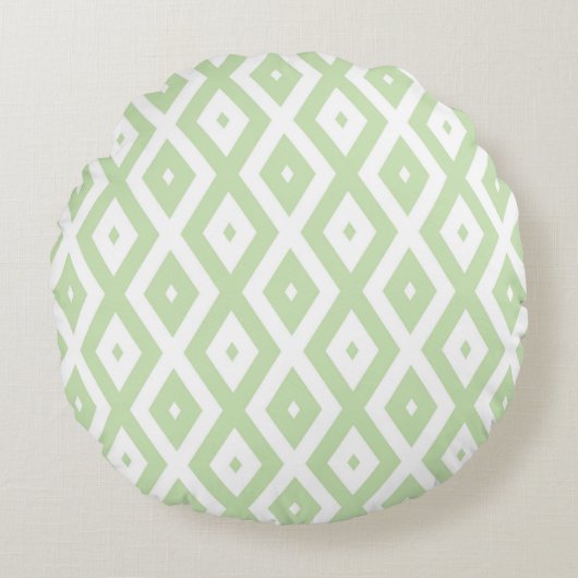 Pale green and white diamond pattern ラウンドクッション (正面)