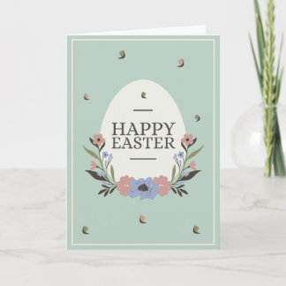 Pale green background with a white egg and flowers カード