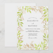 Pale Green Botanical Flourish Wedding 招待状 (正面/裏面)