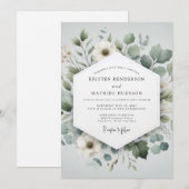 Pale Green Botanical Romance Wedding 招待状 (正面/裏面)