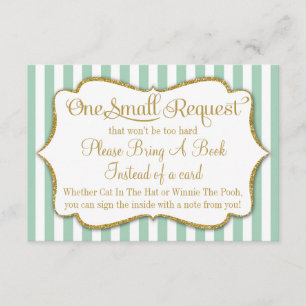 Pale Green 'Bring a Book' Baby Shower Card エンクロージャーカード