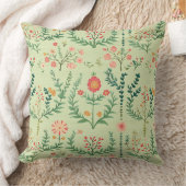 Pale Green Folk Floral クッション (ブランケット)