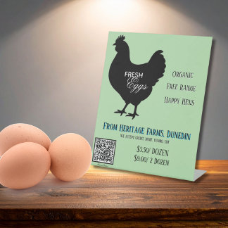 Pale Green Fresh Eggs Farmer's Market Sign QR Code 台座サイン