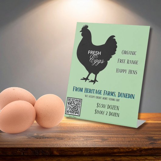 Pale Green Fresh Eggs Farmer's Market Sign QR Code 台座サイン
