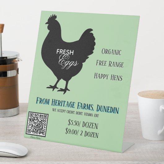 Pale Green Fresh Eggs Farmer's Market Sign QR Code 台座サイン (インサイチュ)