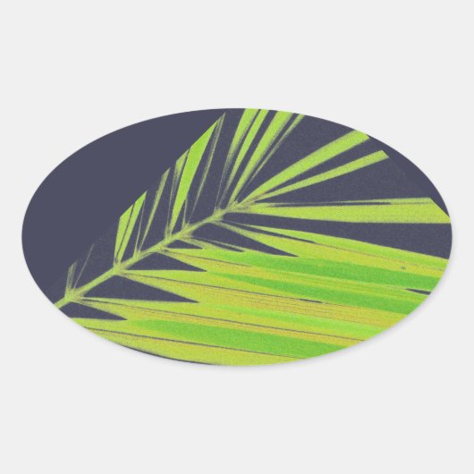 Pale Green Pastel Palm Leaves 楕円形シール (正面)