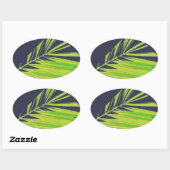 Pale Green Pastel Palm Leaves 楕円形シール (シート)
