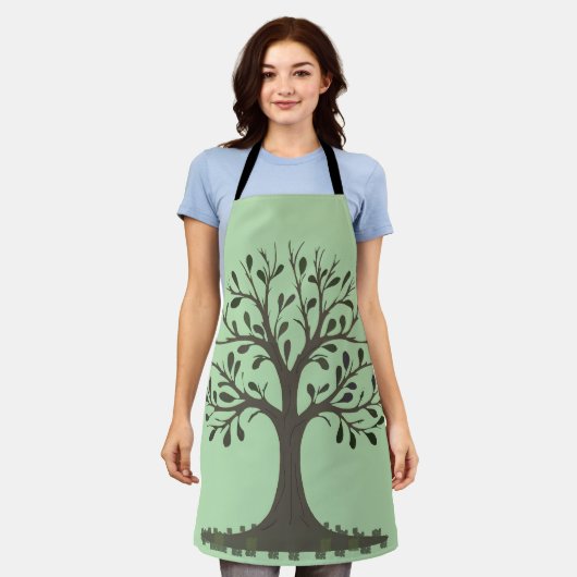 🌳 Pale Green Tree of Life Apron - Kitchen  エプロン (着用した状態)