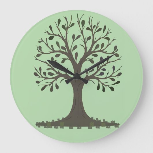 🌳 Pale Green Tree of Life Wall Clock ラージ壁時計 (正面)