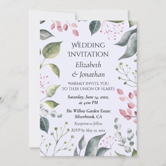 Pale Grey & Red Leaves Custom Wedding Invitation (正面)