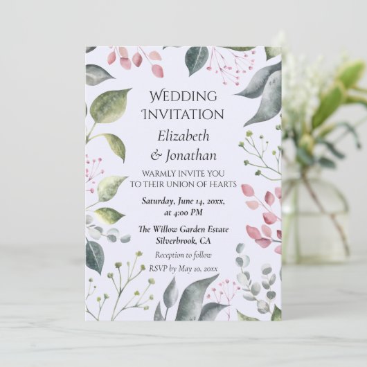 Pale Grey & Red Leaves Custom Wedding Invitation (スタンド正面)