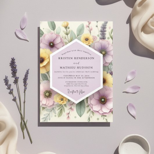 Pale Lavender Botanical Whimsy Wedding 招待状