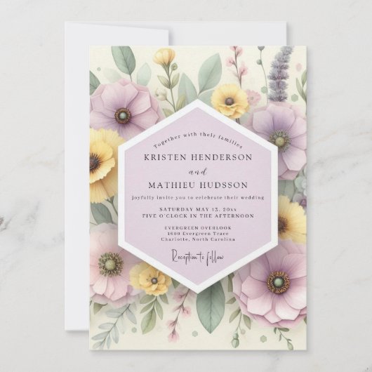 Pale Lavender Botanical Whimsy Wedding 招待状 (正面)