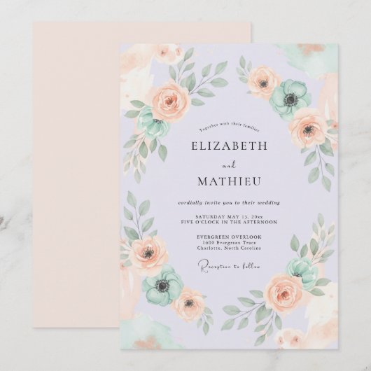 Pale Lavender Ethereal Spring Wedding 招待状 (正面/裏面)