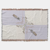 Pale Lavender Serene Manuscript Woven Fringe スローブランケット (正面)