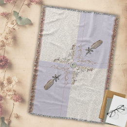 Pale Lavender Serene Manuscript Woven Fringe スローブランケット