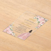 Pale Light Pink Floral Roses Quinceanera Sweet 16 アクリル招待状 (レイダウン)