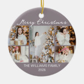 Pale Mauve Merry Christmas Photo Collage 2025 セラミックオーナメント (正面)