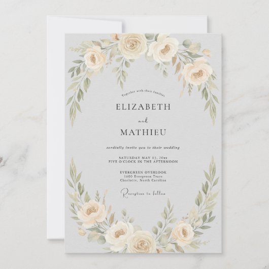 Pale Peach Floral Garland Wedding 招待状 (正面)