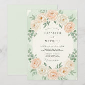 Pale Peach Romantic Floral Wedding 招待状 (正面/裏面)