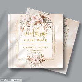 Pale Pink and Gold Autumn Boho Wedding Guest Book ゲストブック