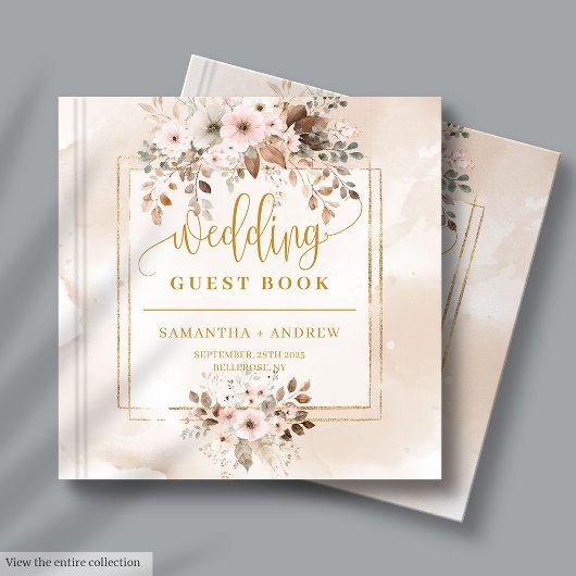 Pale Pink and Gold Autumn Boho Wedding Guest Book ゲストブック