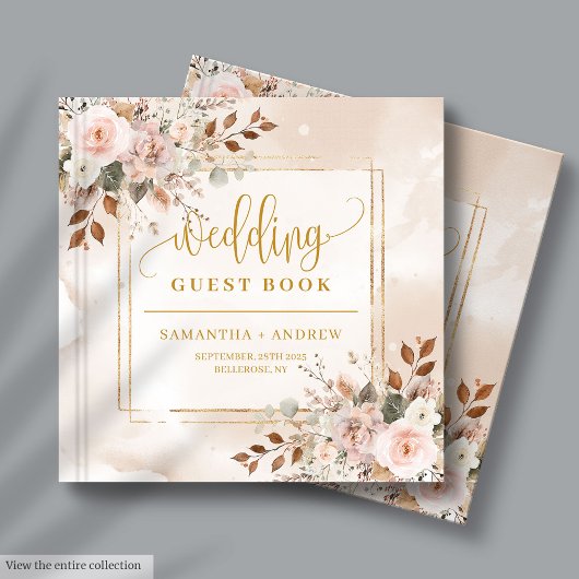 Pale Pink and Gold Fall Florals Wedding Guest Book ゲストブック