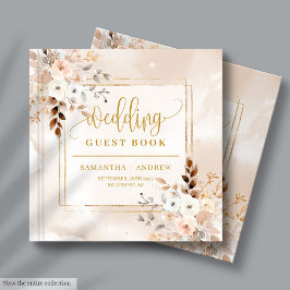 Pale Pink Boho Fall Wedding Guest Book with Gold ゲストブック
