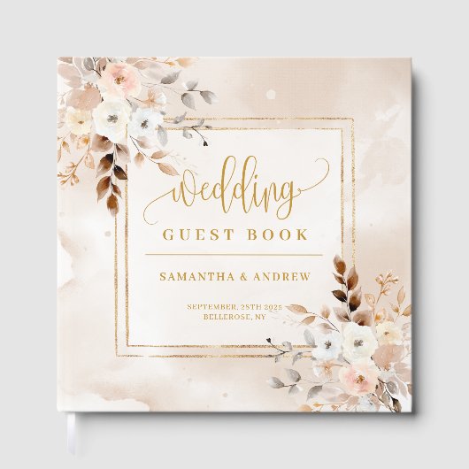 Pale Pink Boho Fall Wedding Guest Book with Gold ゲストブック (正面)