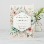 Pale Pink Botanical Bloom Wedding 招待状 (スタンド正面)