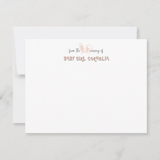 Pale Pink Bunny Ears Nursery Stationery Note Card 招待状 (正面)