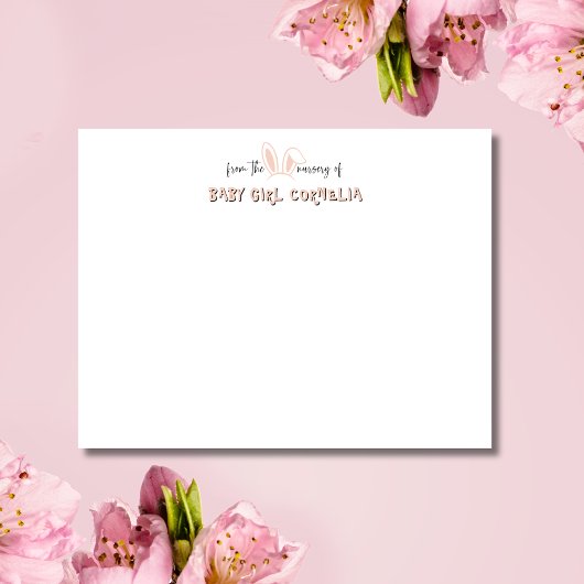 Pale Pink Bunny Ears Nursery Stationery Note Card 招待状