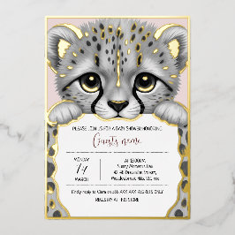 Pale Pink Cub Baby Shower 箔招待状