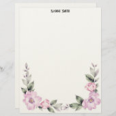 Pale Pink Floral Bottom Border Stationery Paper レターヘッド (正面/裏面)