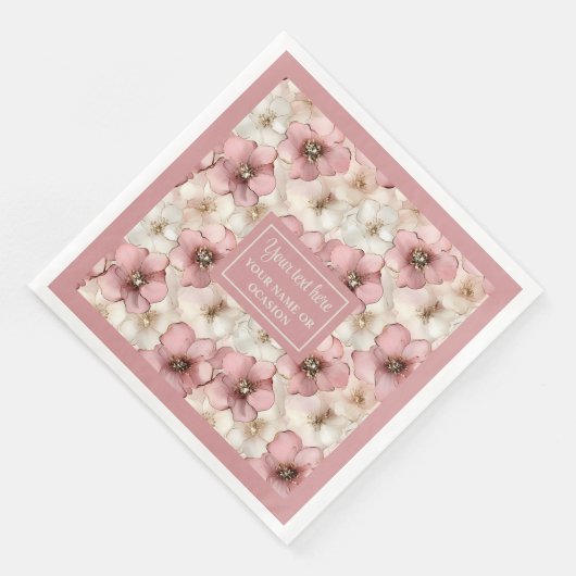 Pale Pink Floral Napkin Chic Monogram Custom Name (コーナー)
